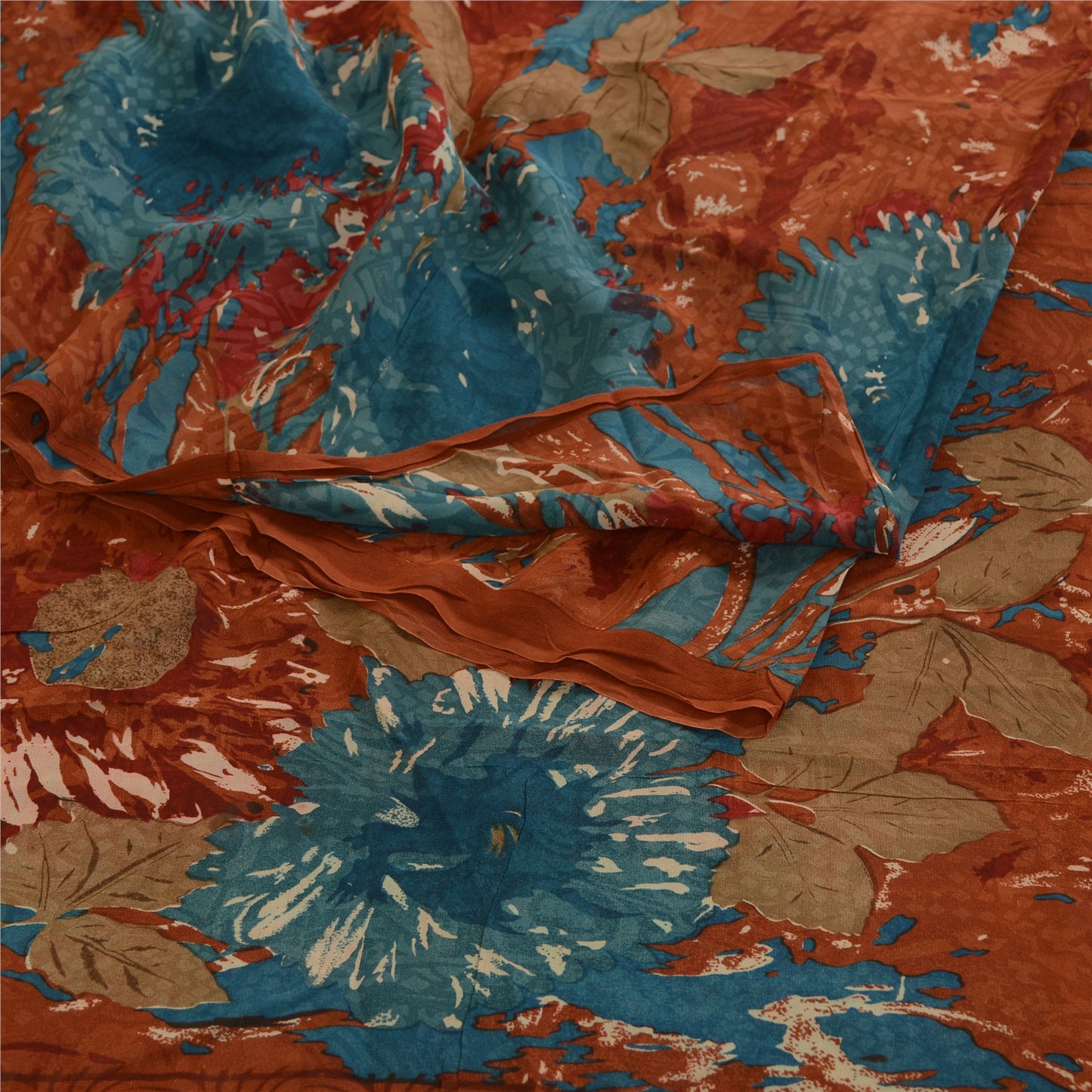 Sanskriti Vintage Sarees Orange Pure Georgette Silk Printed Sari Craft Sustainable Fabric