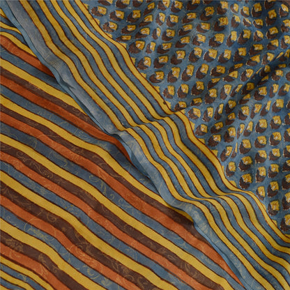 Sanskriti Vintage Sarees Multi Pure Georgette Silk Printed Sari 5yd Craft Sustainable Fabric