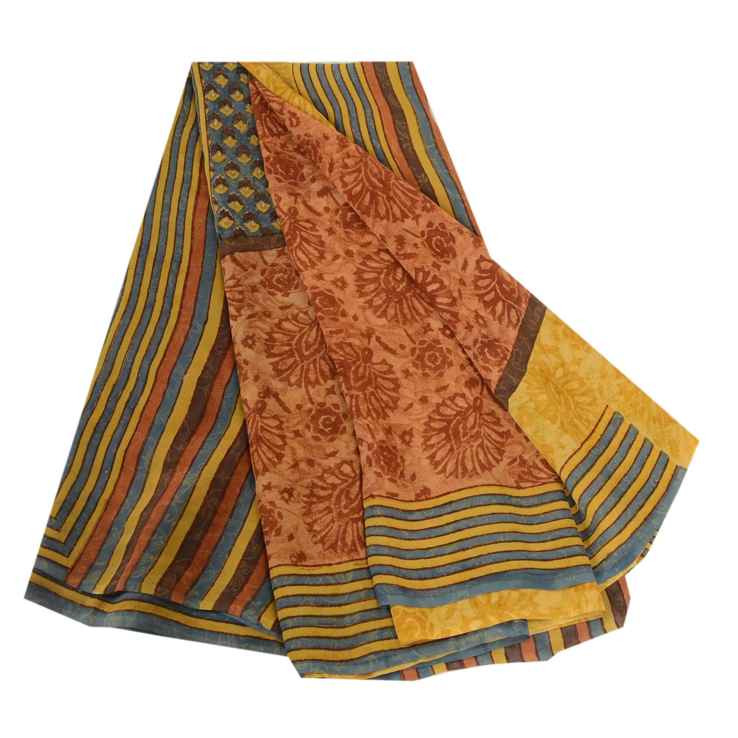 Sanskriti Vintage Sarees Multi Pure Georgette Silk Printed Sari 5yd Craft Sustainable Fabric