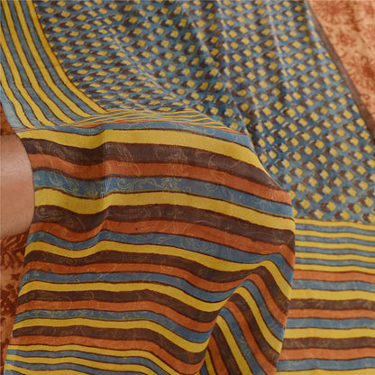 Sanskriti Vintage Sarees Multi Pure Georgette Silk Printed Sari 5yd Craft Sustainable Fabric