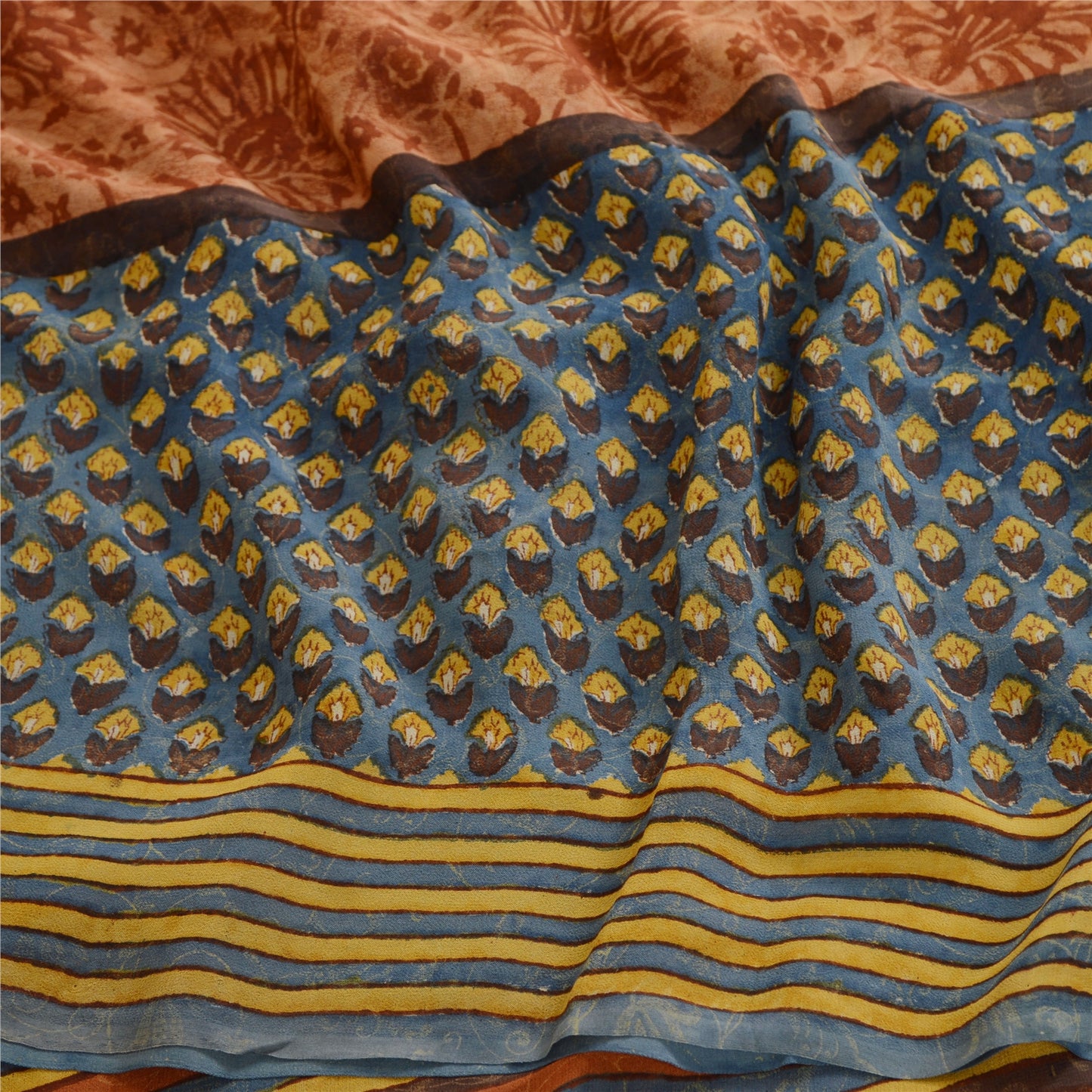 Sanskriti Vintage Sarees Multi Pure Georgette Silk Printed Sari 5yd Craft Sustainable Fabric