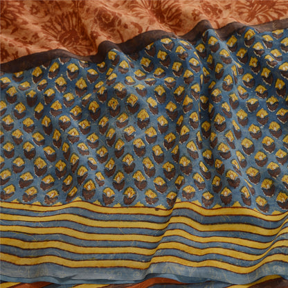 Sanskriti Vintage Sarees Multi Pure Georgette Silk Printed Sari 5yd Craft Sustainable Fabric