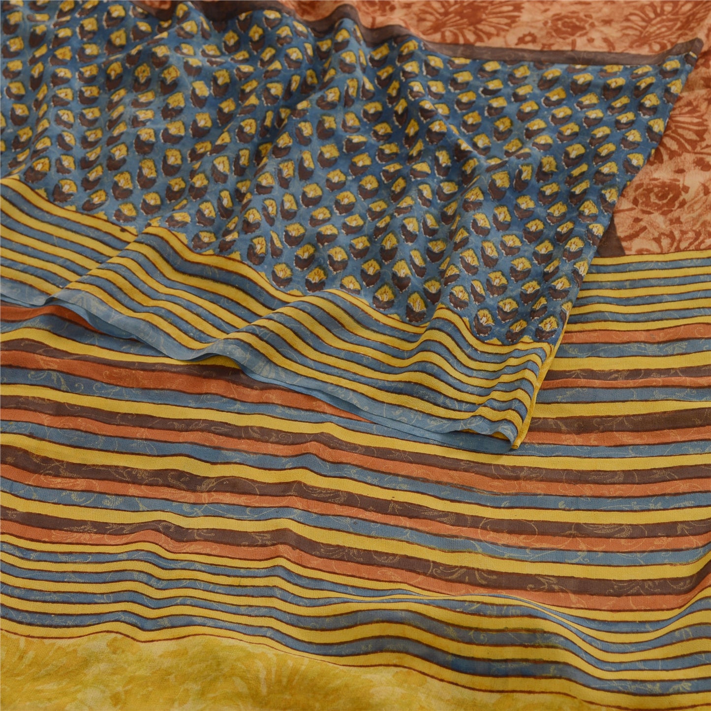 Sanskriti Vintage Sarees Multi Pure Georgette Silk Printed Sari 5yd Craft Sustainable Fabric