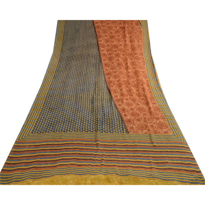 Sanskriti Vintage Sarees Multi Pure Georgette Silk Printed Sari 5yd Craft Sustainable Fabric
