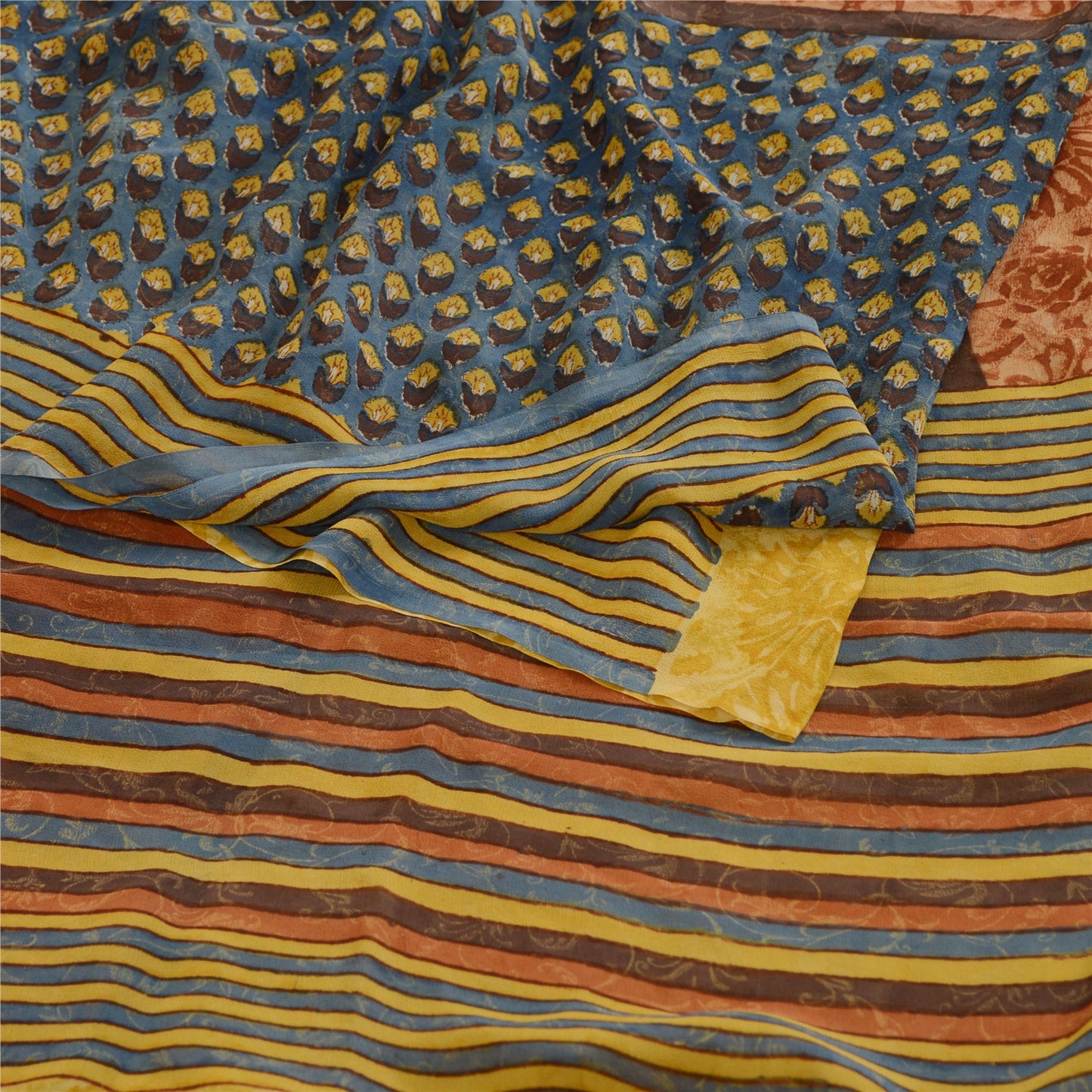 Sanskriti Vintage Sarees Multi Pure Georgette Silk Printed Sari 5yd Craft Sustainable Fabric