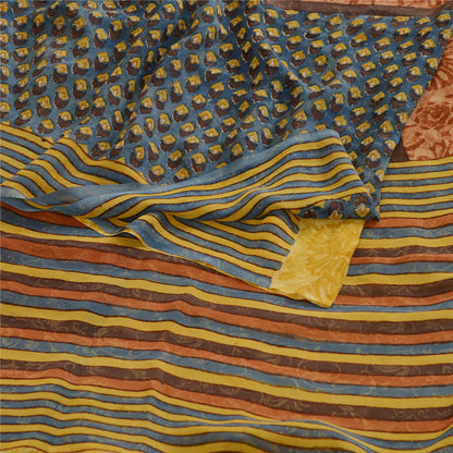 Sanskriti Vintage Sarees Multi Pure Georgette Silk Printed Sari 5yd Craft Sustainable Fabric