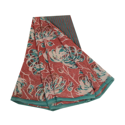 Sanskriti Vintage Sarees Red Pure Georgette Silk Printed Sari 5yd Craft Sustainable Fabric