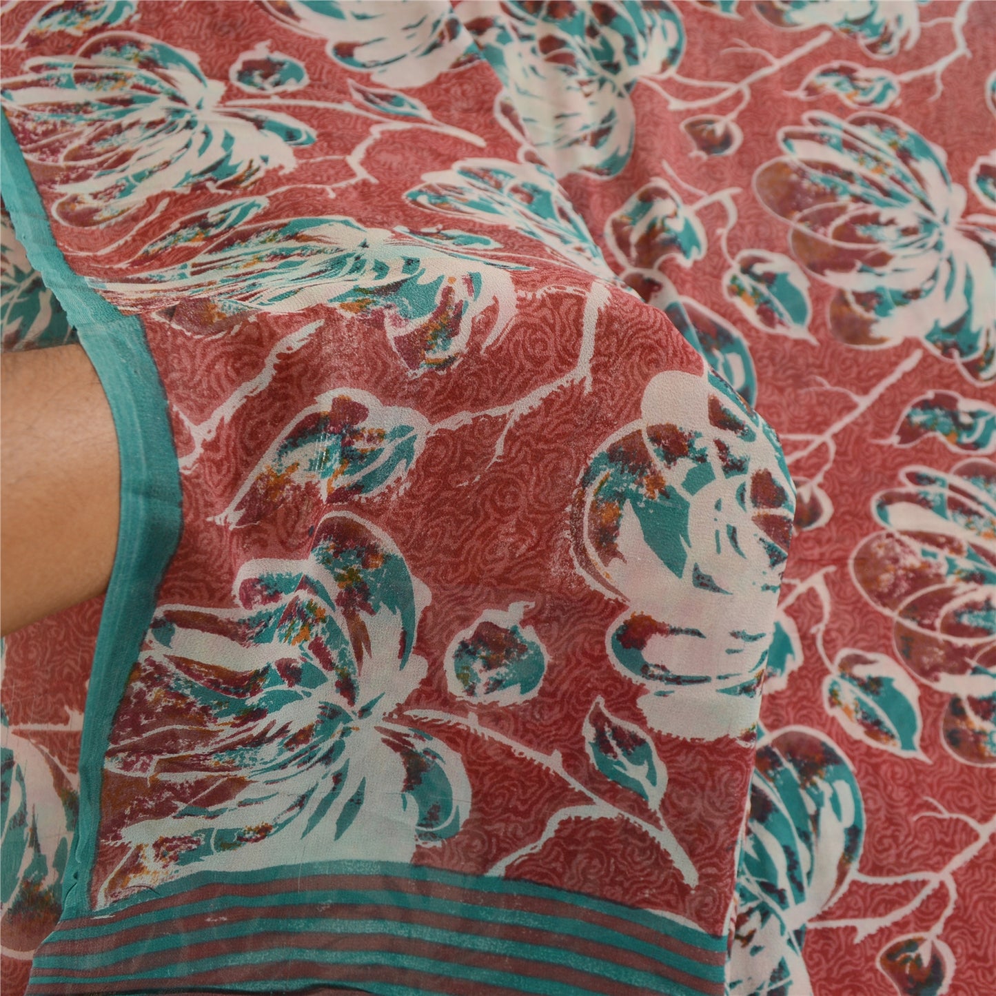 Sanskriti Vintage Sarees Red Pure Georgette Silk Printed Sari 5yd Craft Sustainable Fabric