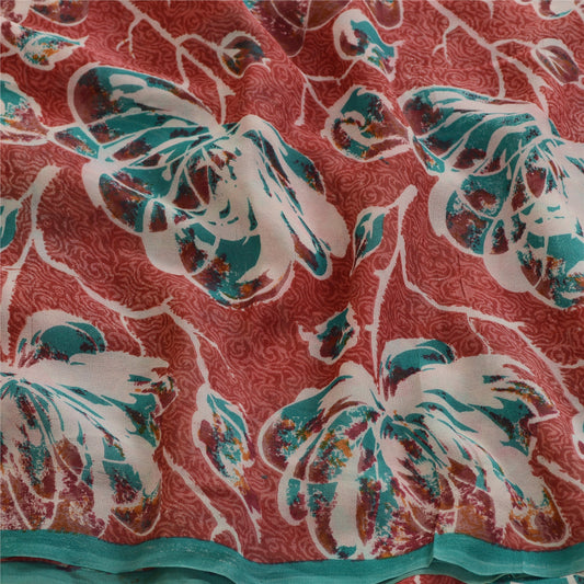Sanskriti Vintage Sarees Red Pure Georgette Silk Printed Sari 5yd Craft Sustainable Fabric