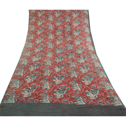 Sanskriti Vintage Sarees Red Pure Georgette Silk Printed Sari 5yd Craft Sustainable Fabric