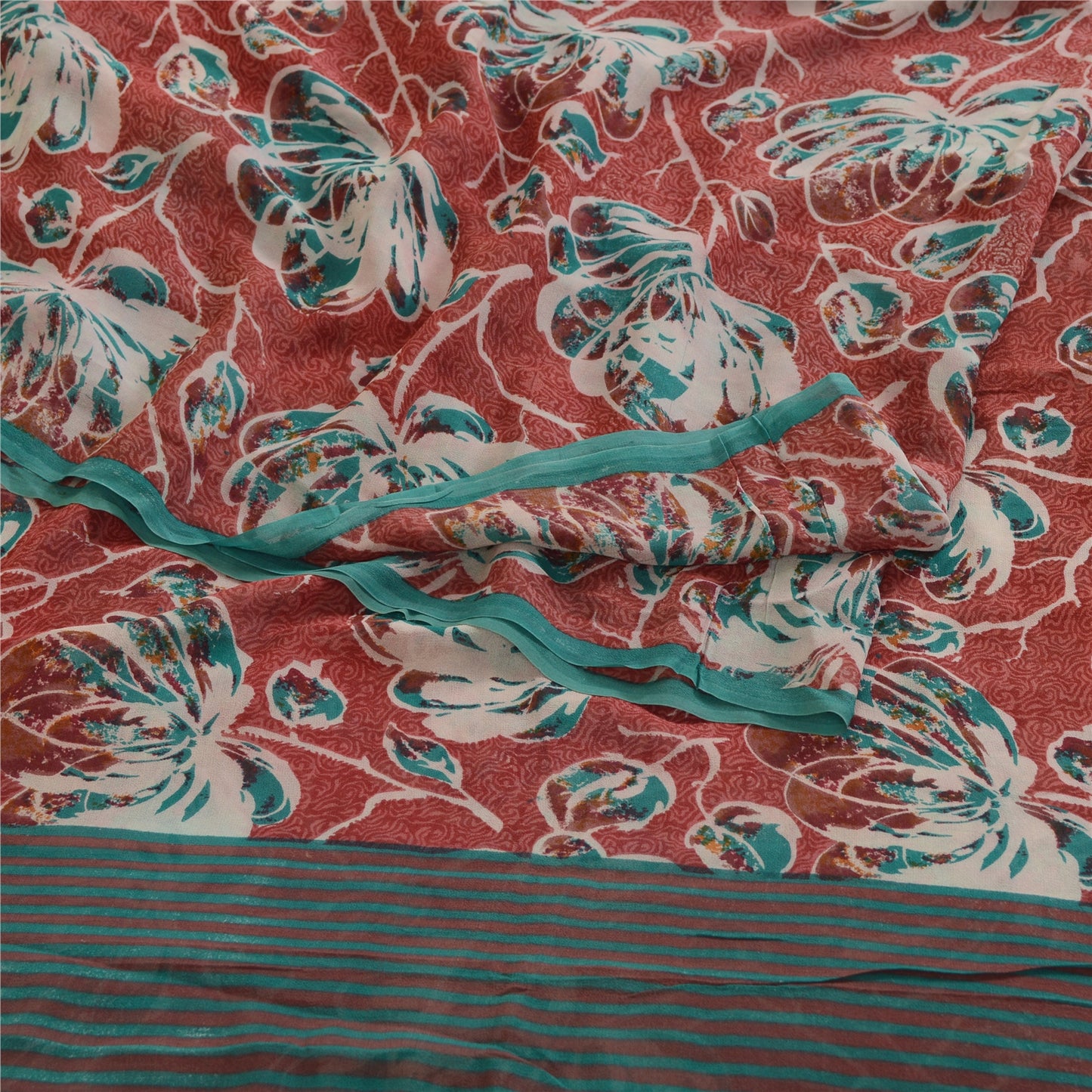 Sanskriti Vintage Sarees Red Pure Georgette Silk Printed Sari 5yd Craft Sustainable Fabric