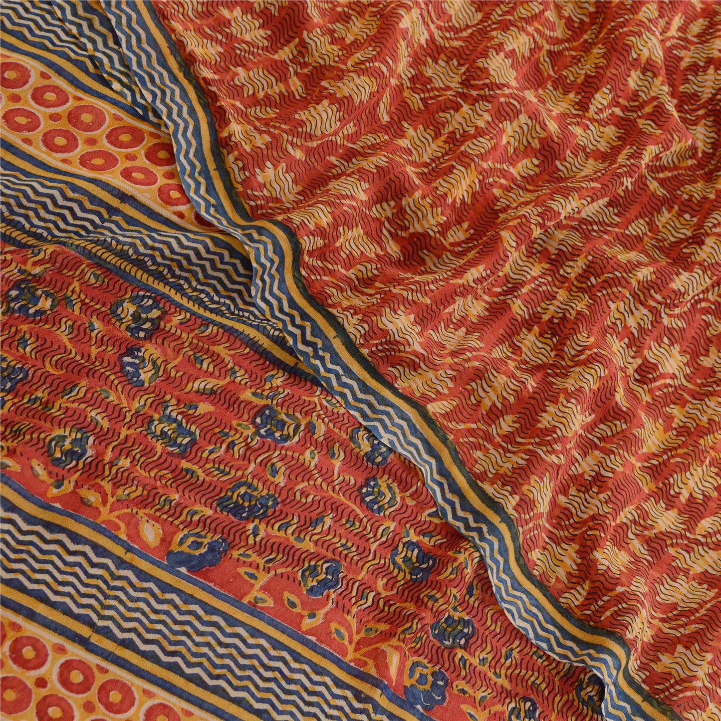 Sanskriti Vintage Sarees Red Pure Georgette Silk Printed Sari 5yd Craft Sustainable Fabric