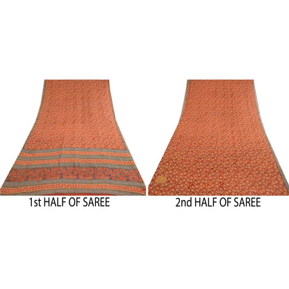 Sanskriti Vintage Sarees Red Pure Georgette Silk Printed Sari 5yd Craft Sustainable Fabric