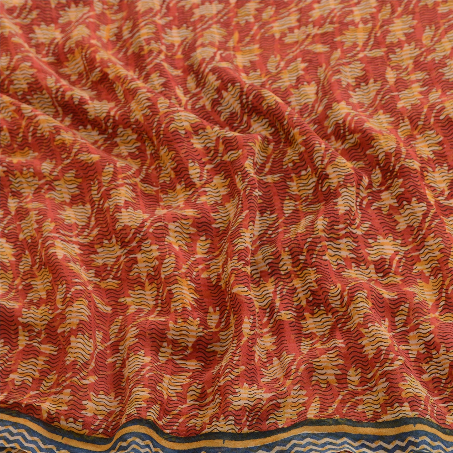 Sanskriti Vintage Sarees Red Pure Georgette Silk Printed Sari 5yd Craft Sustainable Fabric