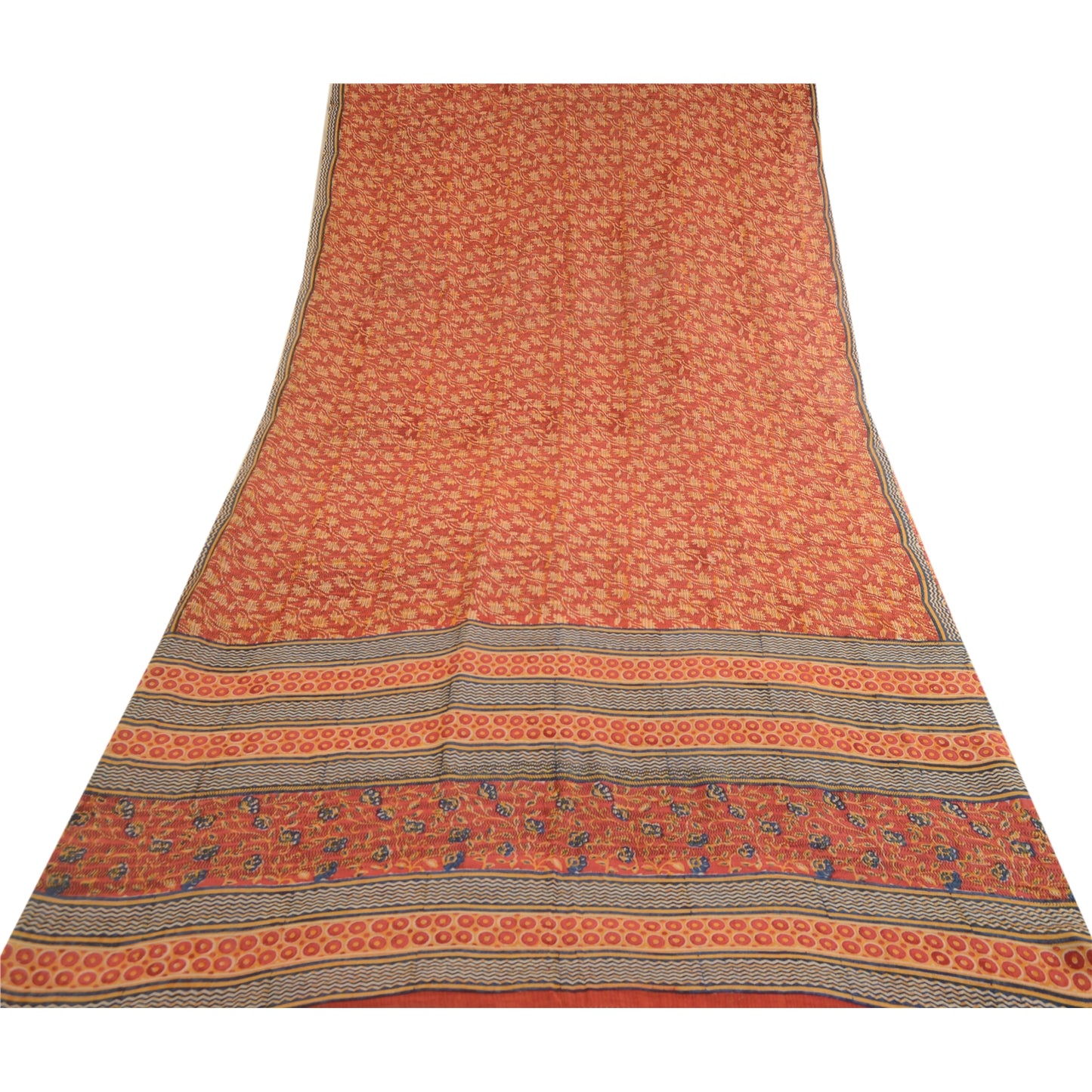 Sanskriti Vintage Sarees Red Pure Georgette Silk Printed Sari 5yd Craft Sustainable Fabric