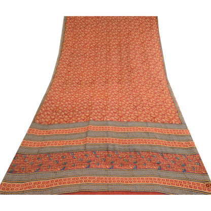 Sanskriti Vintage Sarees Red Pure Georgette Silk Printed Sari 5yd Craft Sustainable Fabric