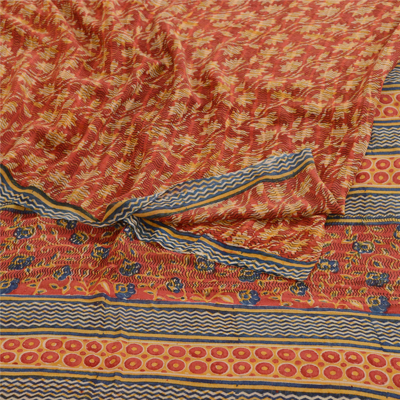 Sanskriti Vintage Sari 100% Pure Georgette Silk Red Printed Sarees 5Yd Craft Fabric upholstery fabric