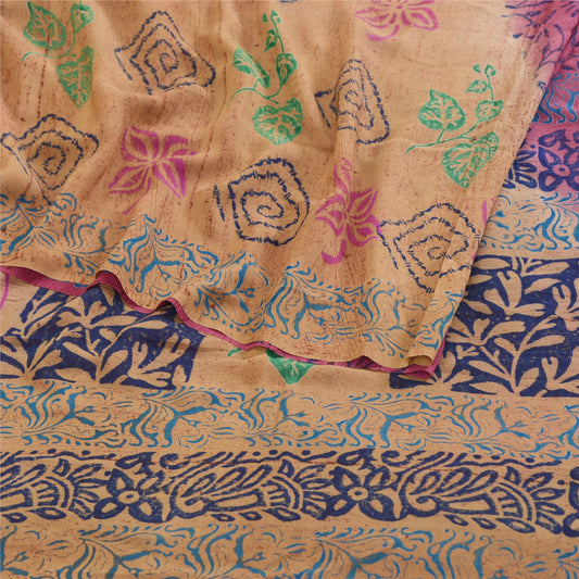 Sanskriti Vintage Sarees Purple Block Printed Pure Georgette Silk Sari Sustainable Fabric