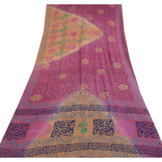 Sanskriti Vintage Sarees Purple Block Printed Pure Georgette Silk Sari Sustainable Fabric