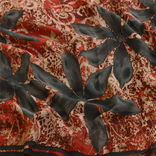 Sanskriti Vintage Sarees Red Printed Pure Georgette Silk Sari Soft Craft Sustainable Fabric