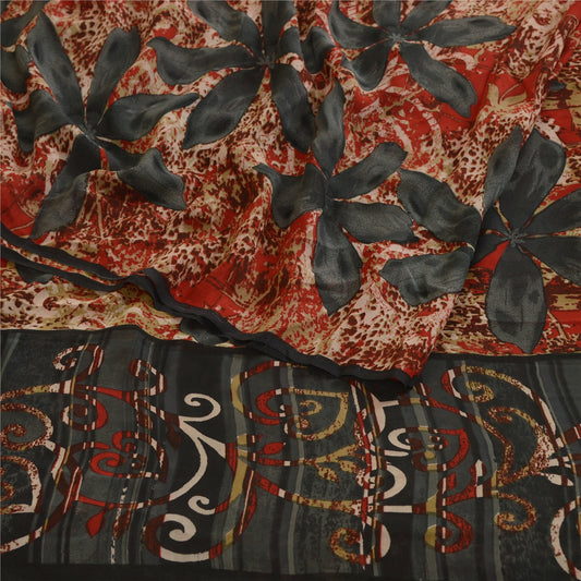 Sanskriti Vintage Sarees Red Printed Pure Georgette Silk Sari Soft Craft Sustainable Fabric