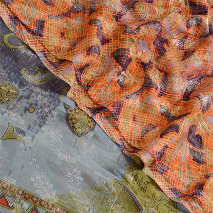 Sanskriti Vintage Sarees Multi Pure Georgette Silk Print Woven Sari Craft Sustainable Fabric