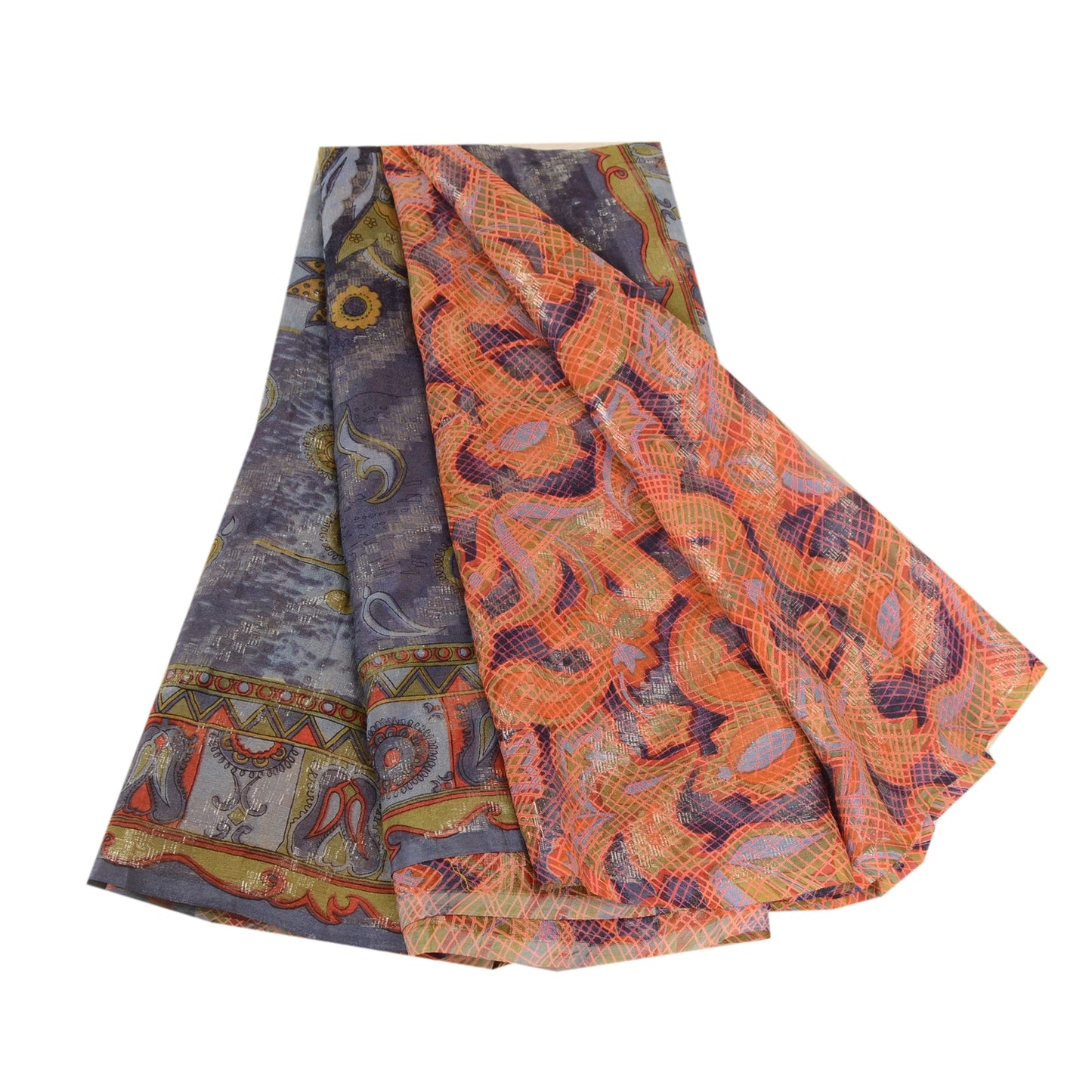 Sanskriti Vintage Sarees Multi Pure Georgette Silk Print Woven Sari Craft Sustainable Fabric