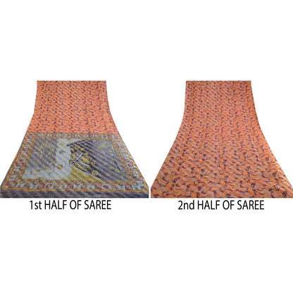 Sanskriti Vintage Sarees Multi Pure Georgette Silk Print Woven Sari Craft Sustainable Fabric