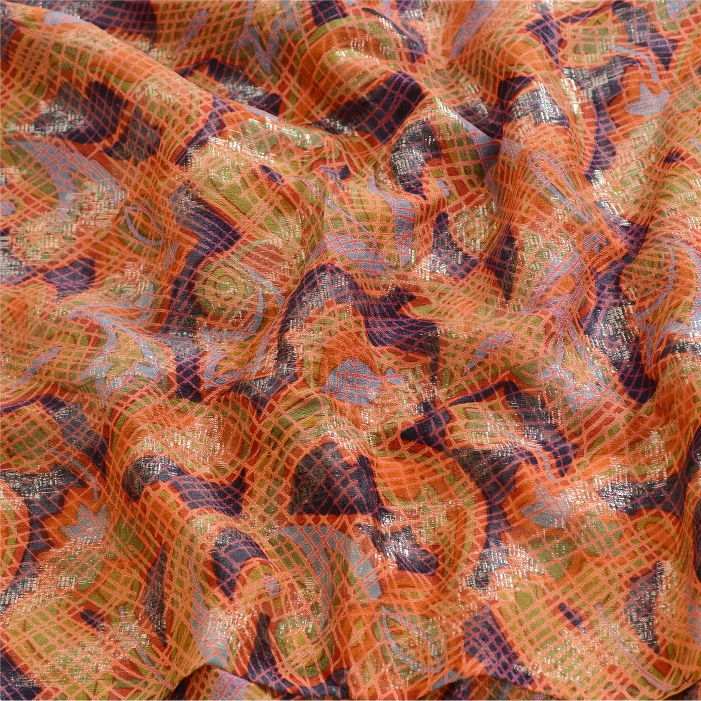 Sanskriti Vintage Sarees Multi Pure Georgette Silk Print Woven Sari Craft Sustainable Fabric