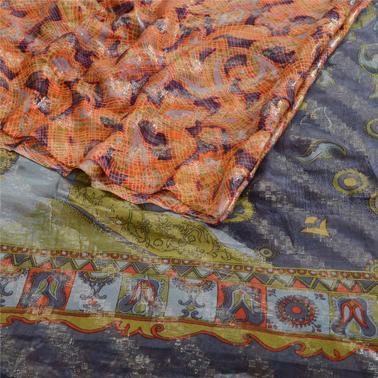 Sanskriti Vintage Sarees Multi Pure Georgette Silk Print Woven Sari Craft Sustainable Fabric