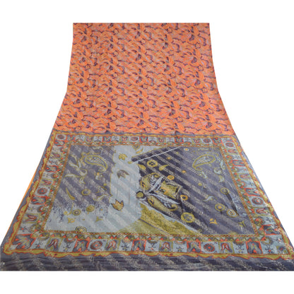 Sanskriti Vintage Sarees Multi Pure Georgette Silk Print Woven Sari Craft Sustainable Fabric