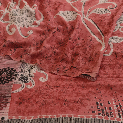 Sanskriti Vintage Sarees Purple Pure Georgette Silk Printed Sari Craft Sustainable Fabric