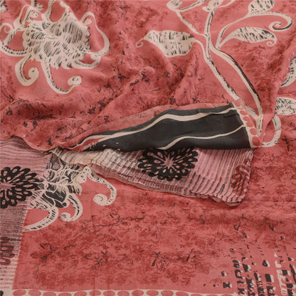 Sanskriti Vintage Sarees Purple Pure Georgette Silk Printed Sari Craft Sustainable Fabric