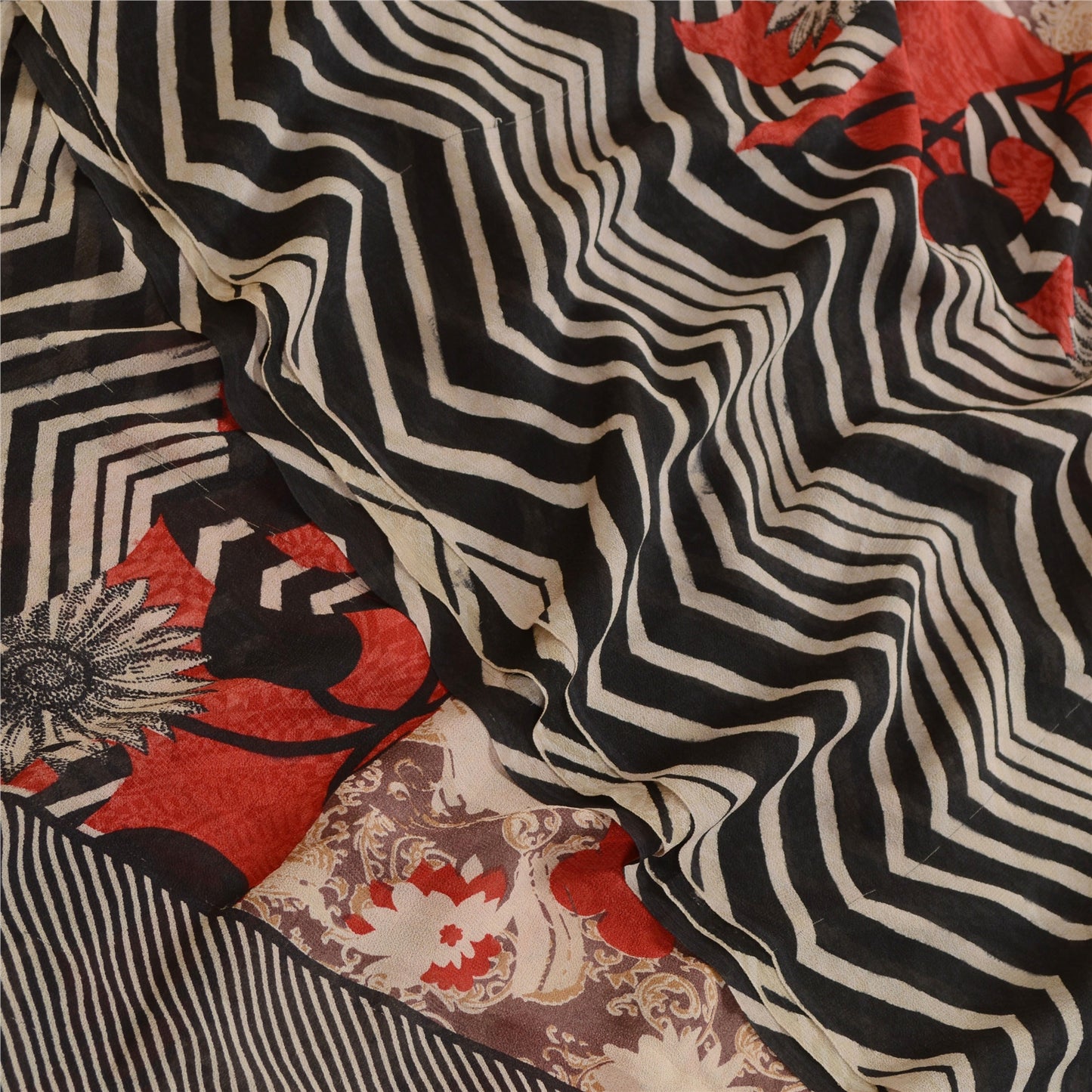 Sanskriti Vintage Sarees Multi Pure Georgette Silk Printed Sari 5yd Craft Sustainable Fabric