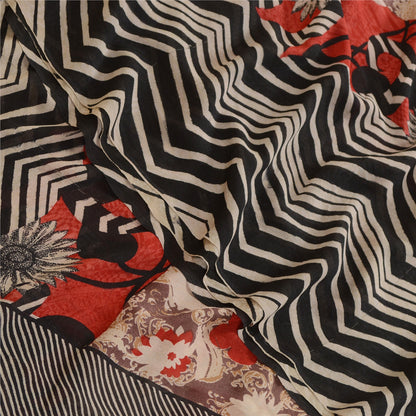 Sanskriti Vintage Sarees Multi Pure Georgette Silk Printed Sari 5yd Craft Sustainable Fabric