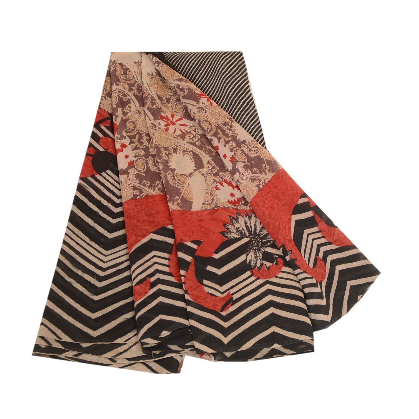 Sanskriti Vintage Sarees Multi Pure Georgette Silk Printed Sari 5yd Craft Sustainable Fabric