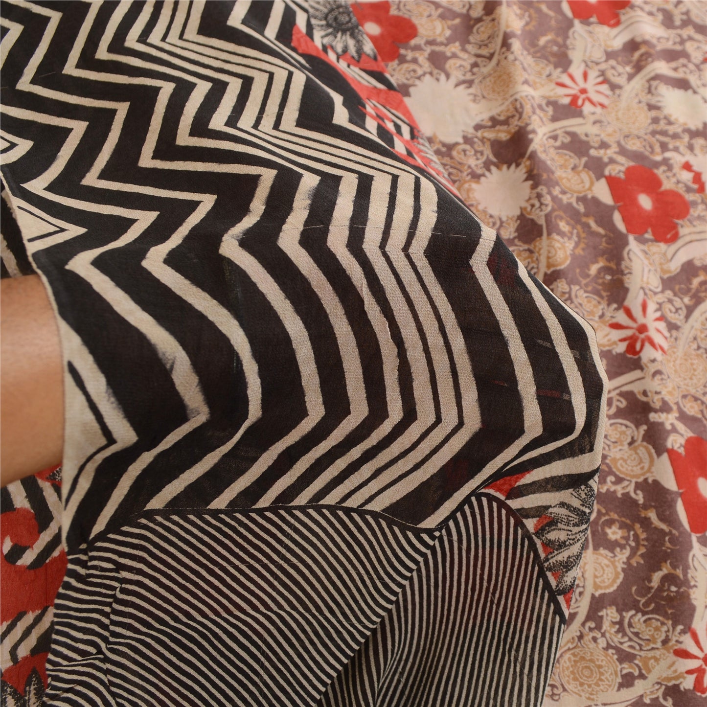 Sanskriti Vintage Sarees Multi Pure Georgette Silk Printed Sari 5yd Craft Sustainable Fabric