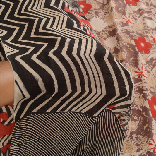 Sanskriti Vintage Sarees Multi Pure Georgette Silk Printed Sari 5yd Craft Sustainable Fabric