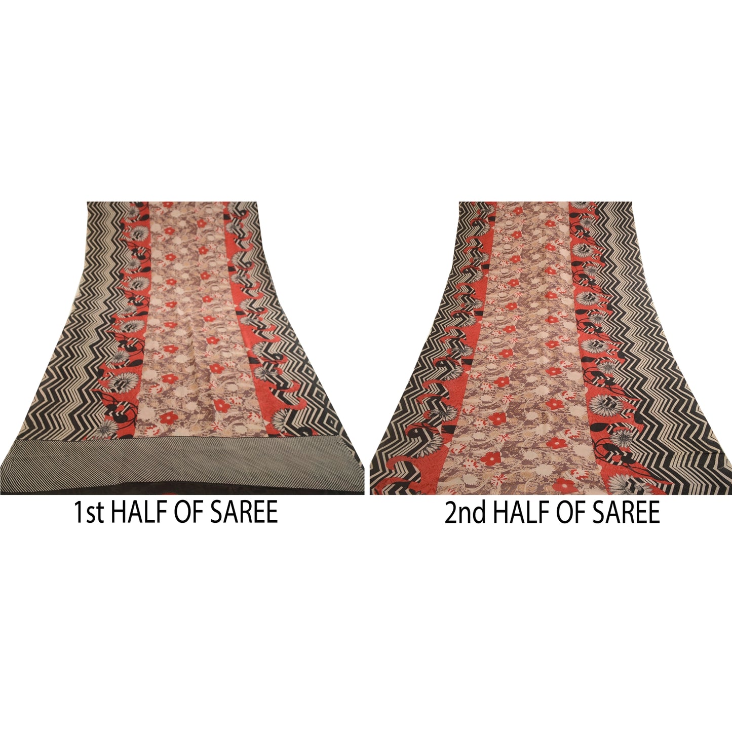 Sanskriti Vintage Sarees Multi Pure Georgette Silk Printed Sari 5yd Craft Sustainable Fabric