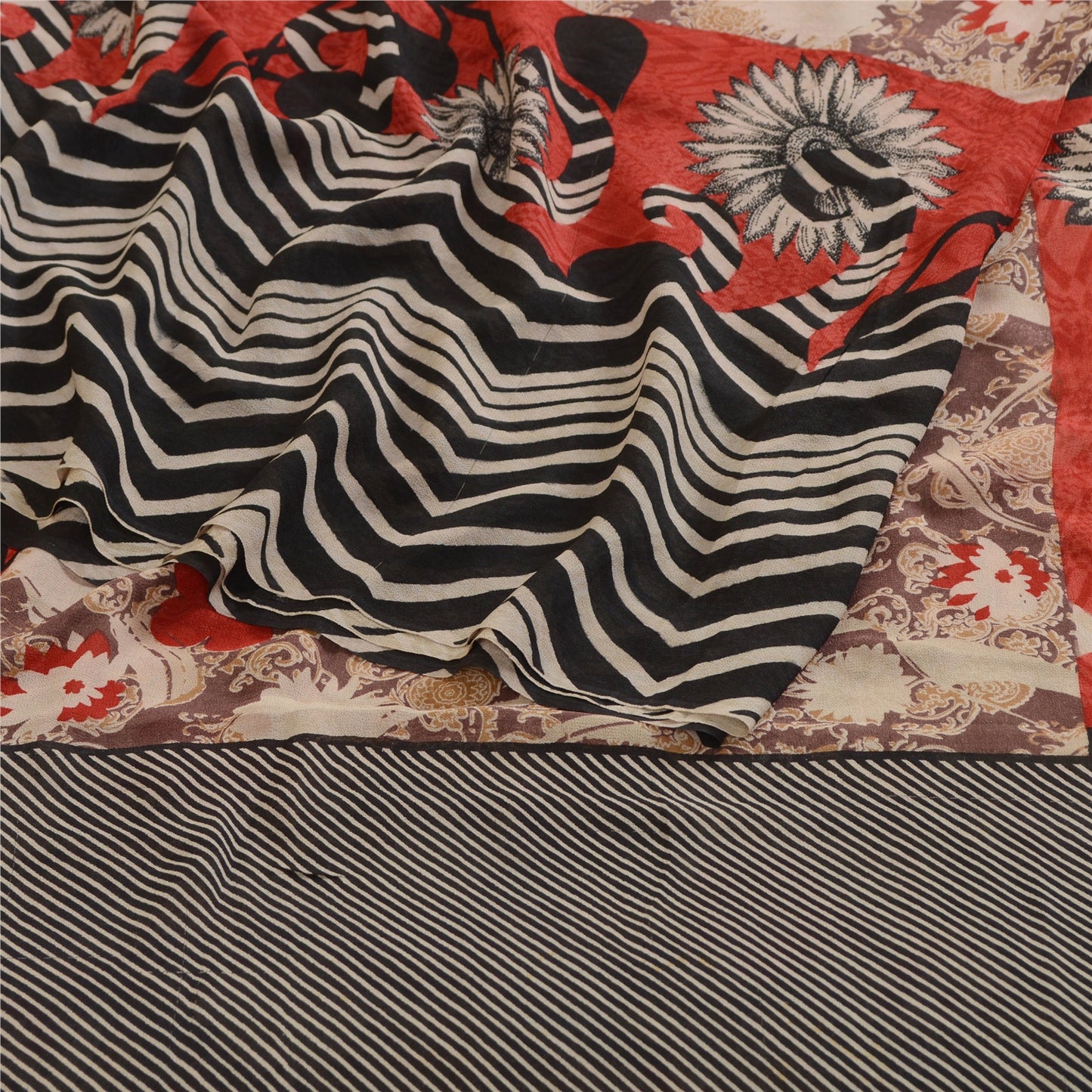 Sanskriti Vintage Sarees Multi Pure Georgette Silk Printed Sari 5yd Craft Sustainable Fabric