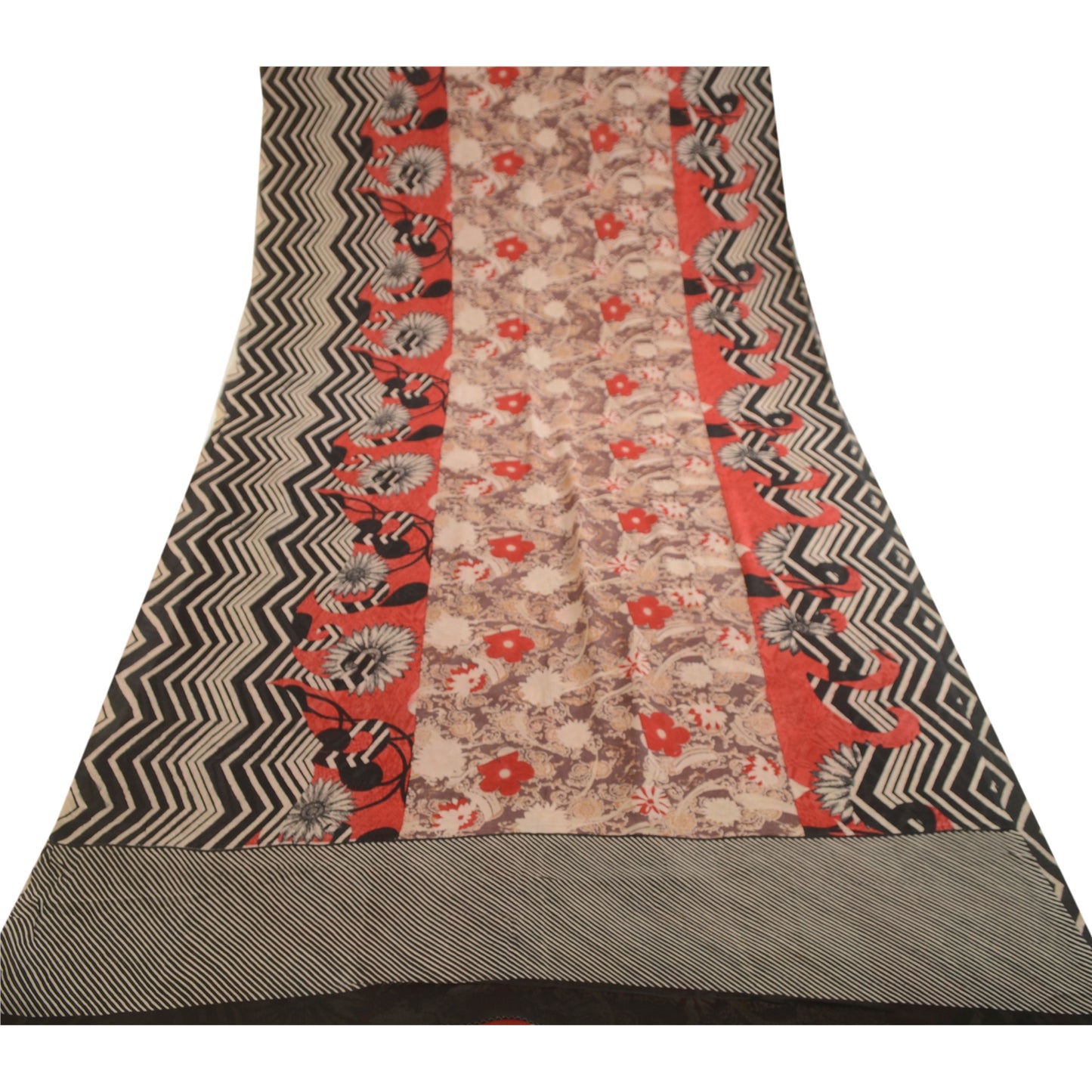 Sanskriti Vintage Sarees Multi Pure Georgette Silk Printed Sari 5yd Craft Sustainable Fabric