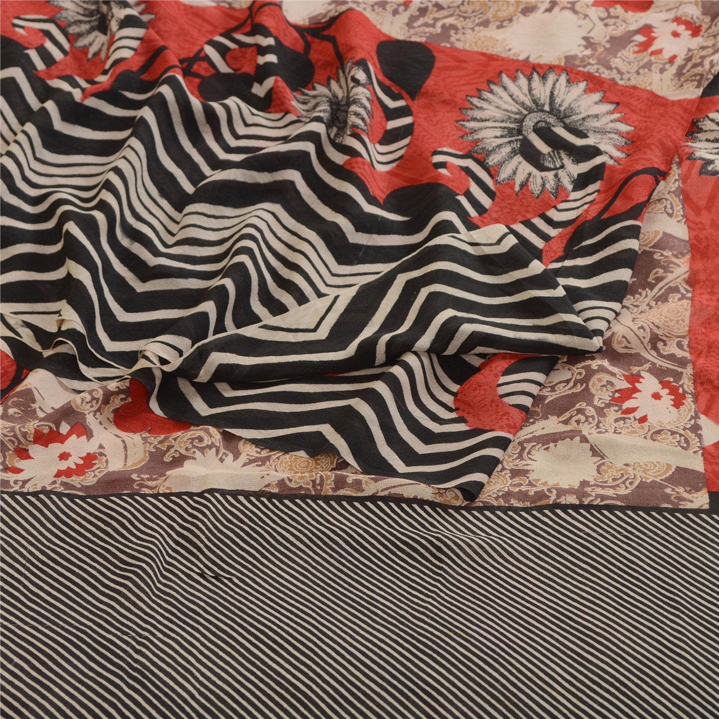 Sanskriti Vintage Sarees Multi Pure Georgette Silk Printed Sari 5yd Craft Sustainable Fabric