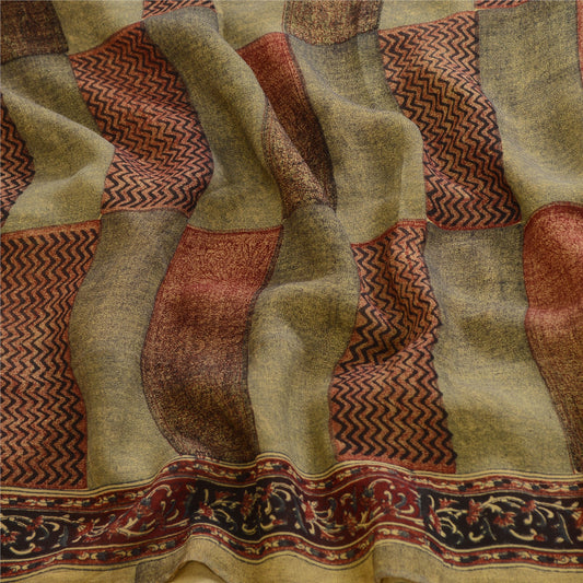 Sanskriti Vintage Sarees Multi Pure Georgette Silk Printed Sari 5yd Craft Sustainable Fabric
