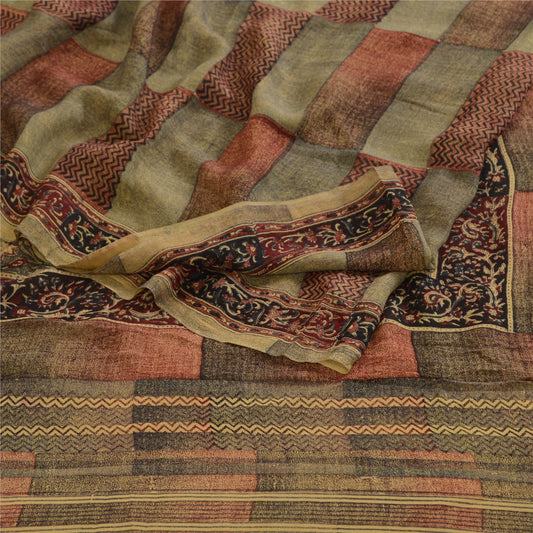 Sanskriti Vintage Sarees Multi Pure Georgette Silk Printed Sari 5yd Craft Sustainable Fabric
