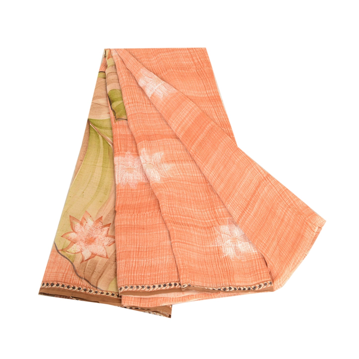 Sanskriti Vintage Sarees Peach Embroidered Pure Georgette Silk Print Sari Sustainable Fabric
