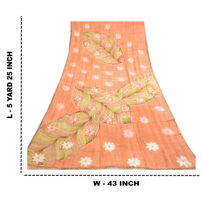 Sanskriti Vintage Sarees Peach Embroidered Pure Georgette Silk Print Sari Sustainable Fabric