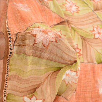 Sanskriti Vintage Sarees Peach Embroidered Pure Georgette Silk Print Sari Sustainable Fabric