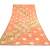 Sanskriti Vintage Sarees Peach Embroidered Pure Georgette Silk Print Sari Sustainable Fabric