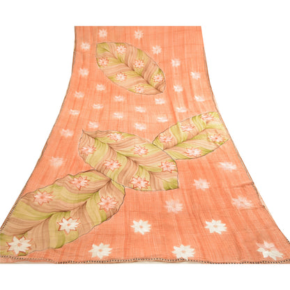 Sanskriti Vintage Sarees Peach Embroidered Pure Georgette Silk Print Sari Sustainable Fabric