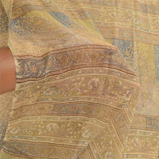 Сари Sanskriti Vintage, зеленое сари из чистого шелка-жоржета с принтом, 5 ярдов, ткань для рукоделия из экологически чистой ткани